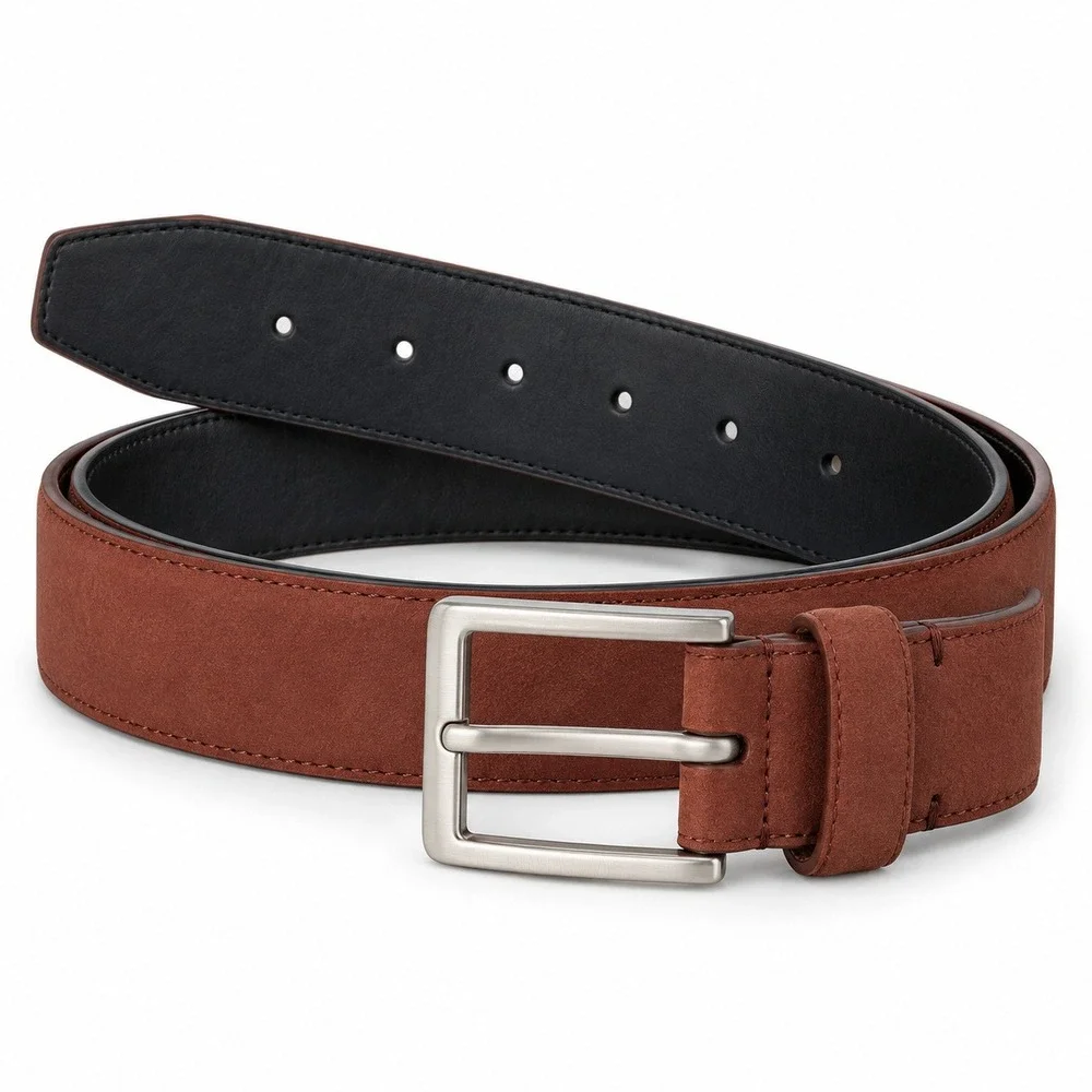 Alfani Mens Reversible Belt Rust Black Faux Leather Silver Buckle Size L 38-40